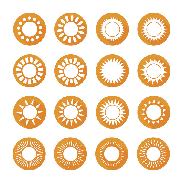 一套太阳网图标，符号，标志在平坦的风格。图片下载