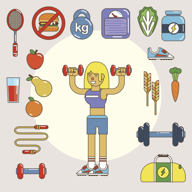 健康的生活方式。矢量平面图标设置，插图图片下载