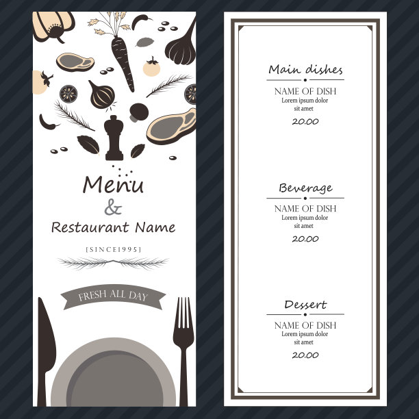 餐厅牛排及蔬菜的菜单图片下载