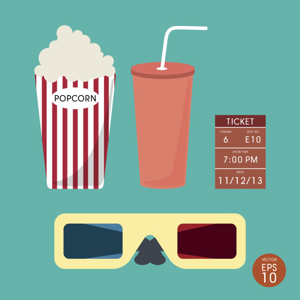 一套影院爆米花和电影票图片下载