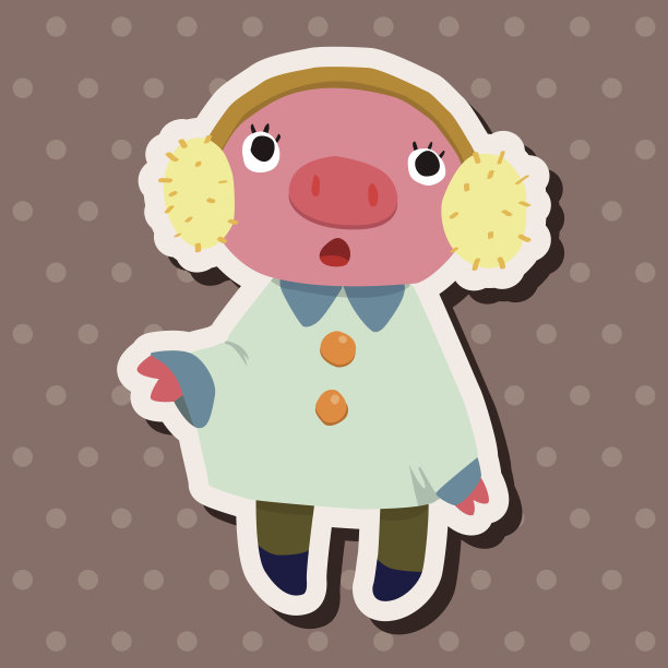 冬季动物猪平面图标元素背景，eps10图片下载