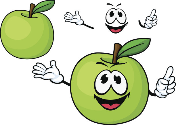 卡通多汁的绿色苹果水果性格图片下载