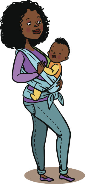 妈妈用绷带抱着她的孩子。矢量图图片下载
