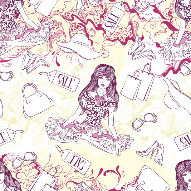 无缝图案与瑜伽女孩和时尚配件图片下载