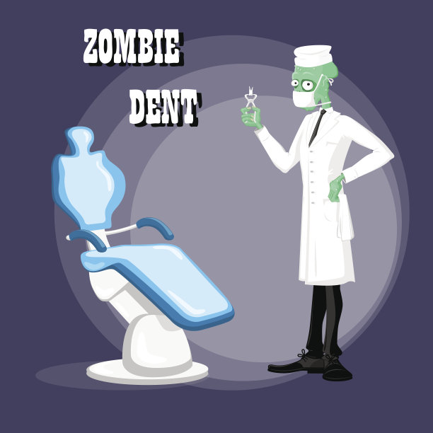 万圣节牙科诊所海报上有可爱优雅的僵尸医生图片下载