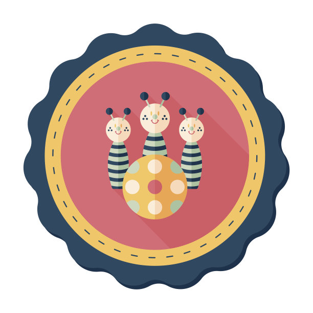 保龄球玩具扁平图标与长影子，eps10图片下载