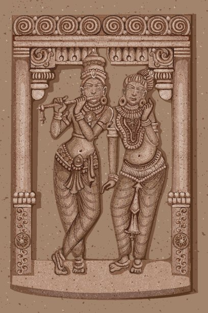 古雕像的印度神拉达和克里希纳雕塑图片下载