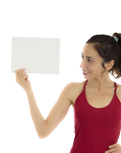 拿着一张空白广告海报的女人图片下载