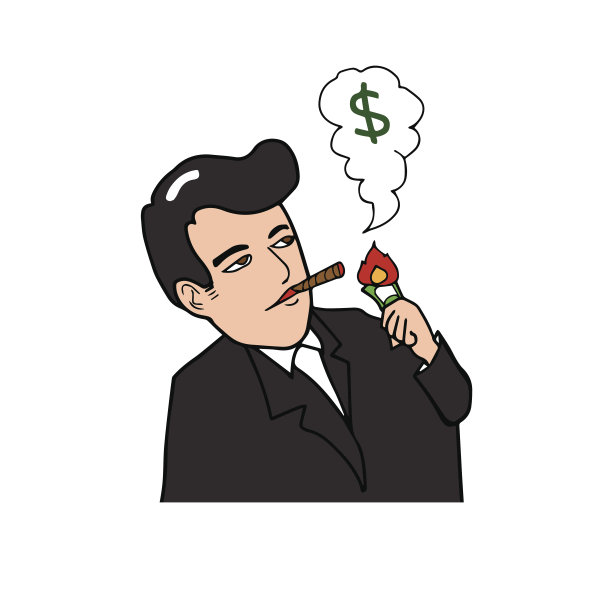 男人用钞票点着雪茄图片下载