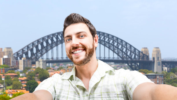 快乐的年轻人在澳大利亚悉尼自拍图片下载