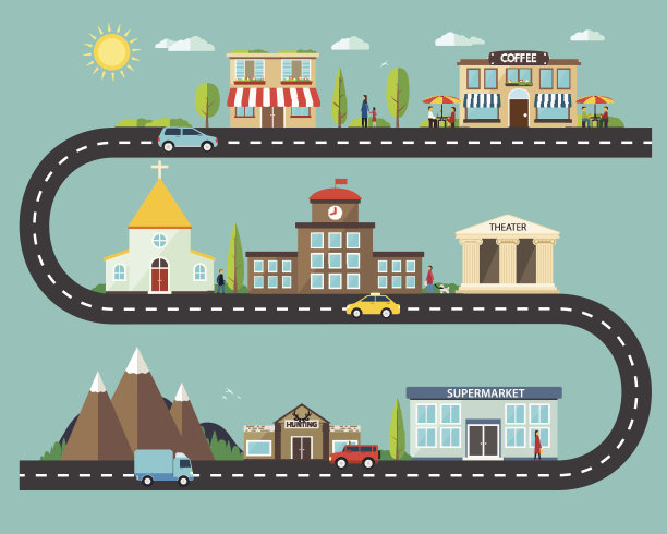 平面设计中的城市景观。具有现代标志的城市生活图片下载