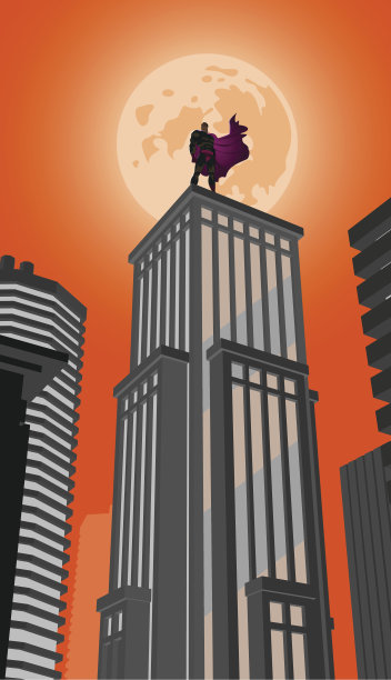 超级英雄遥望远方。矢量图图片下载