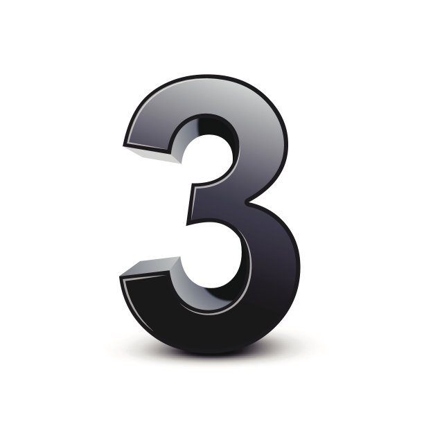 3d闪亮的黑色数字3图片下载
