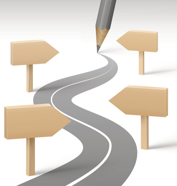 用铅笔和木制的灰色路标的道路图片下载