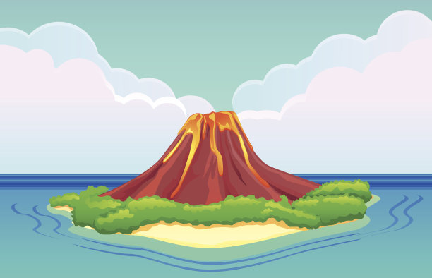 火山岛，熔岩流动图片下载