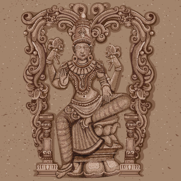 古雕像的印度女神拉克希米雕塑图片下载