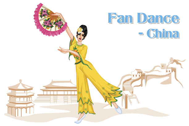 中国女子表演中国扇子舞图片下载