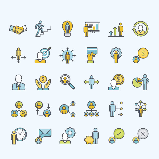 一套线颜色的人图标为业务和金融素材图片