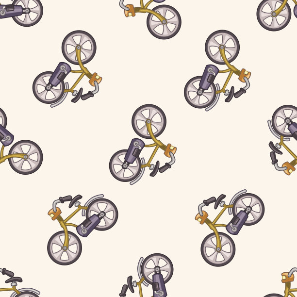 交通自行车，卡通无缝图案背景图片下载