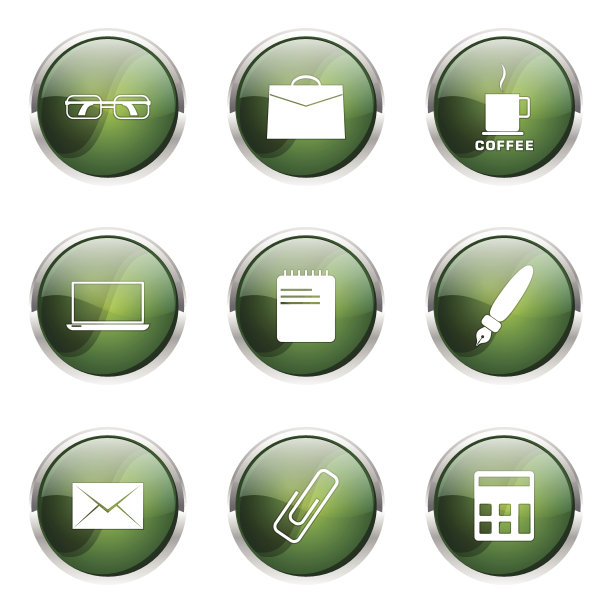 办公室工作绿色矢量按钮图标设计集图片下载