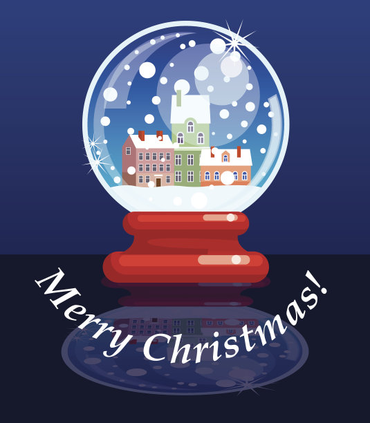 带小城镇的圣诞设计模板卡片图片下载