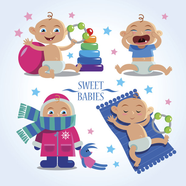 可爱的婴儿。婴儿在睡觉，哭，玩游戏。图片下载