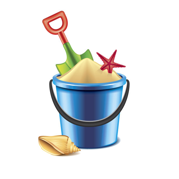 玩具桶和铲子孤立在白色载体上图片下载
