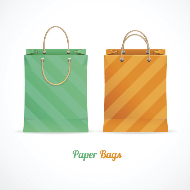 向量绿色和橙色的纸袋购物图片下载