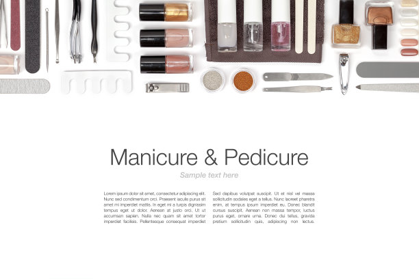 美甲和足疗设置在白色背景图片下载