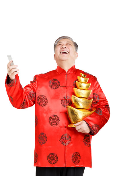 中国新年拿着橘子的老人图片下载