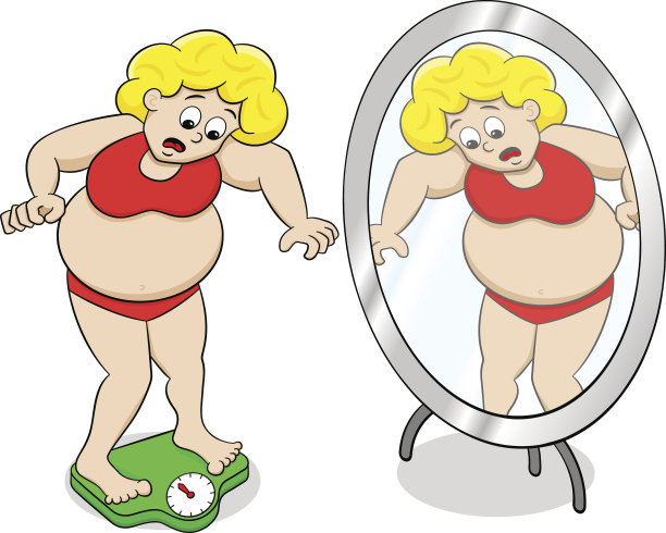 浴室体重秤上的超重女人图片下载