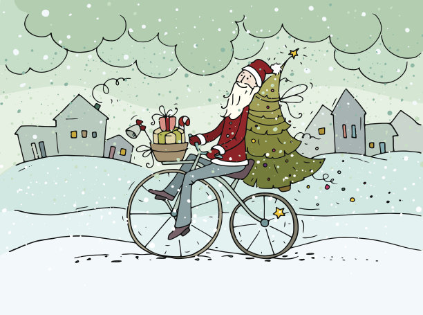 骑自行车的可爱的圣诞老人图片下载