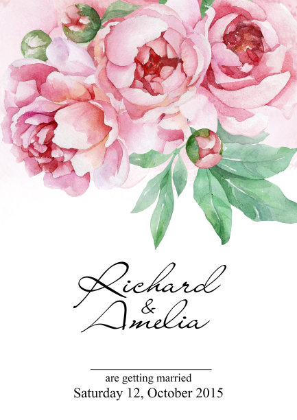 水彩牡丹婚礼请帖图片下载