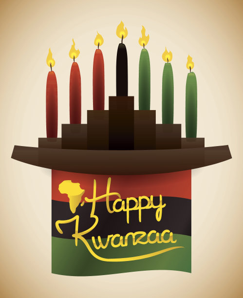 宽扎节旗帜，传统的基纳拉和蜡烛素材图片