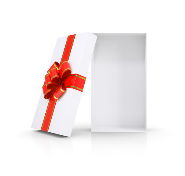 礼盒和红色的蝴蝶结。孤立的图片下载