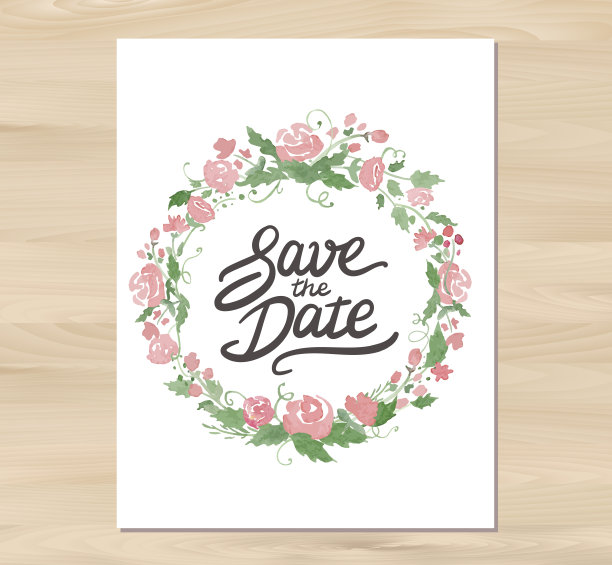 矢量婚礼邀请与水彩花和手绘图片下载