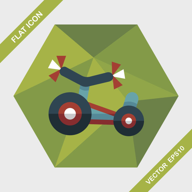 儿童三轮车平面图标与长影子，eps10图片下载