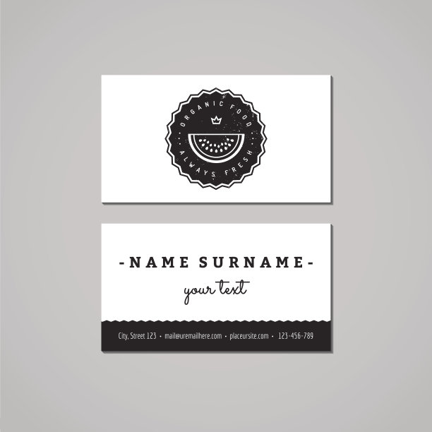 有机食品名片设计理念。徽章和西瓜。图片下载