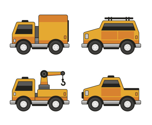 橙色汽车图标集。向量图片下载