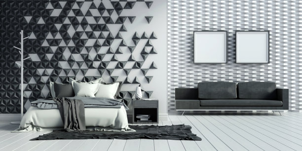 卧室内部阁楼混凝土墙3D渲染图像图片下载