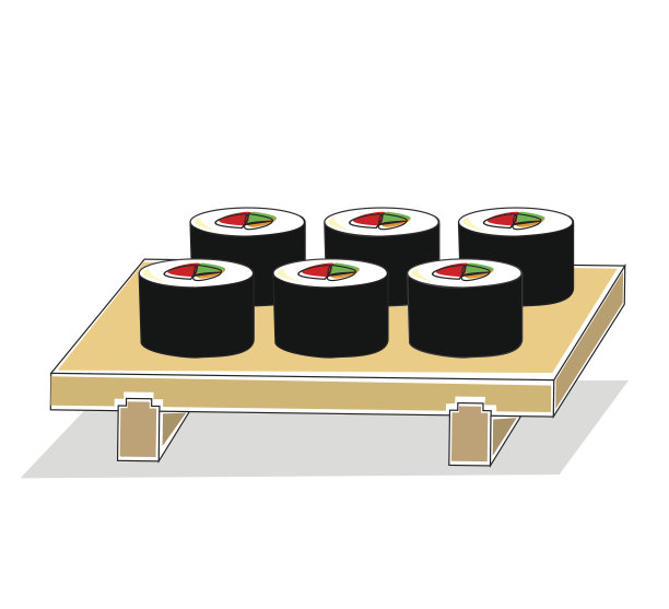 矢量寿司卷在木制寿司盘上图片下载