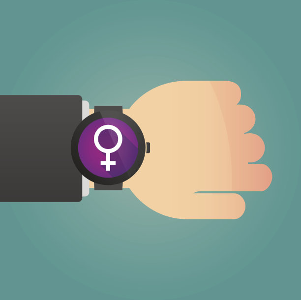 手与智能手表显示一个女性标志图片下载