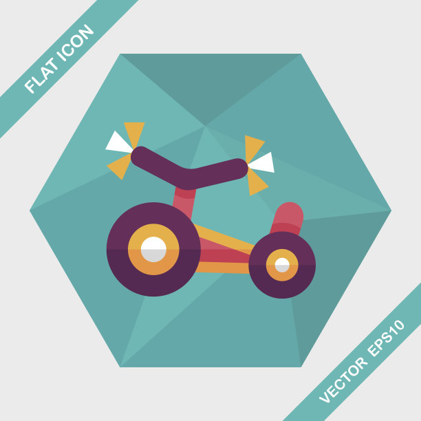 儿童三轮车平面图标与长影子，eps10图片下载