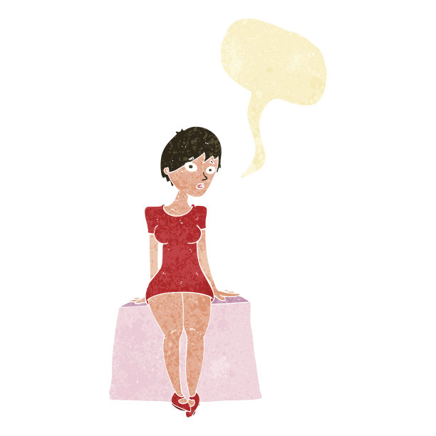 卡通好奇的女人坐着说话泡泡图片下载