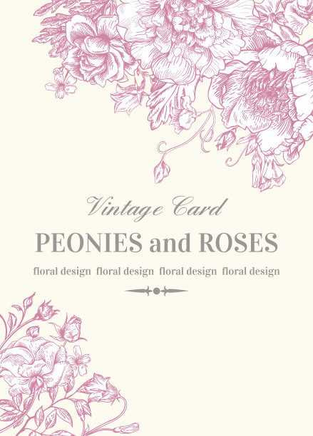卡片上有玫瑰和牡丹。图片下载