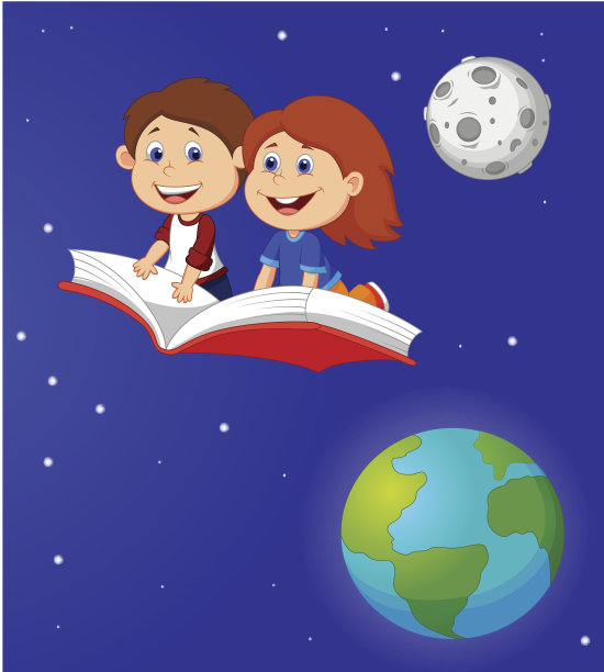 男孩和女孩在一本书上飞行图片下载