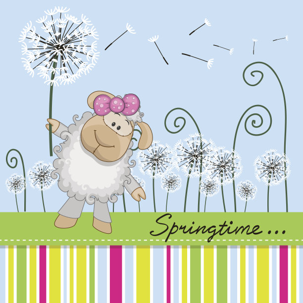 可爱的绵羊和蒲公英图片下载
