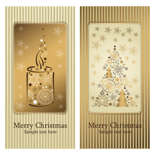 两张有圣诞树和蜡烛的圣诞卡图片下载