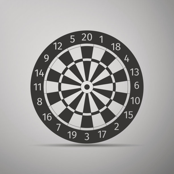 经典飞镖板与20黑和白扇区图标。图片下载