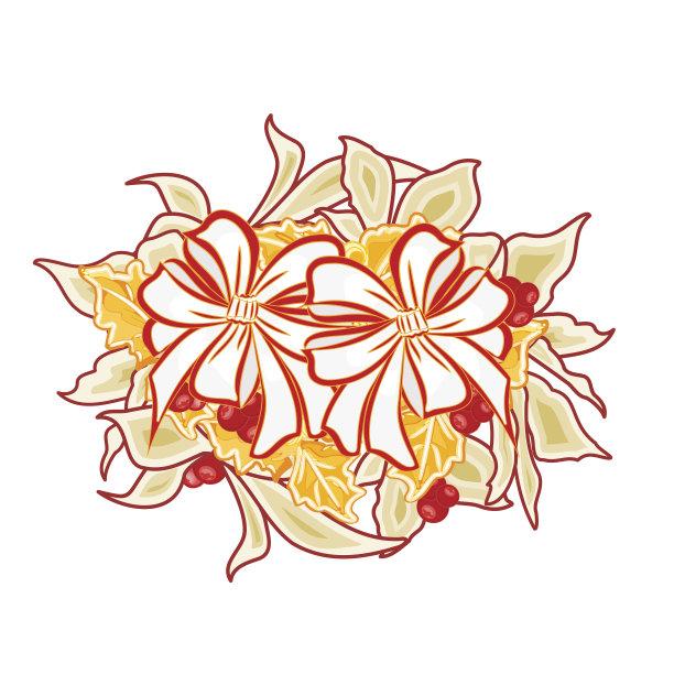 圣诞装饰和两个弓与一品红向量图片下载